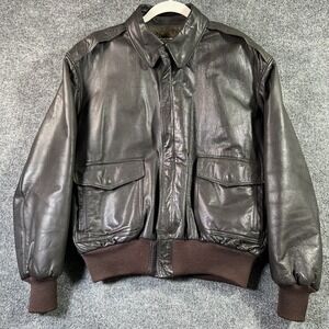 LL Bean Bomber Leather Jacket  40 Large Epaulettes Military Vintage Made In USA